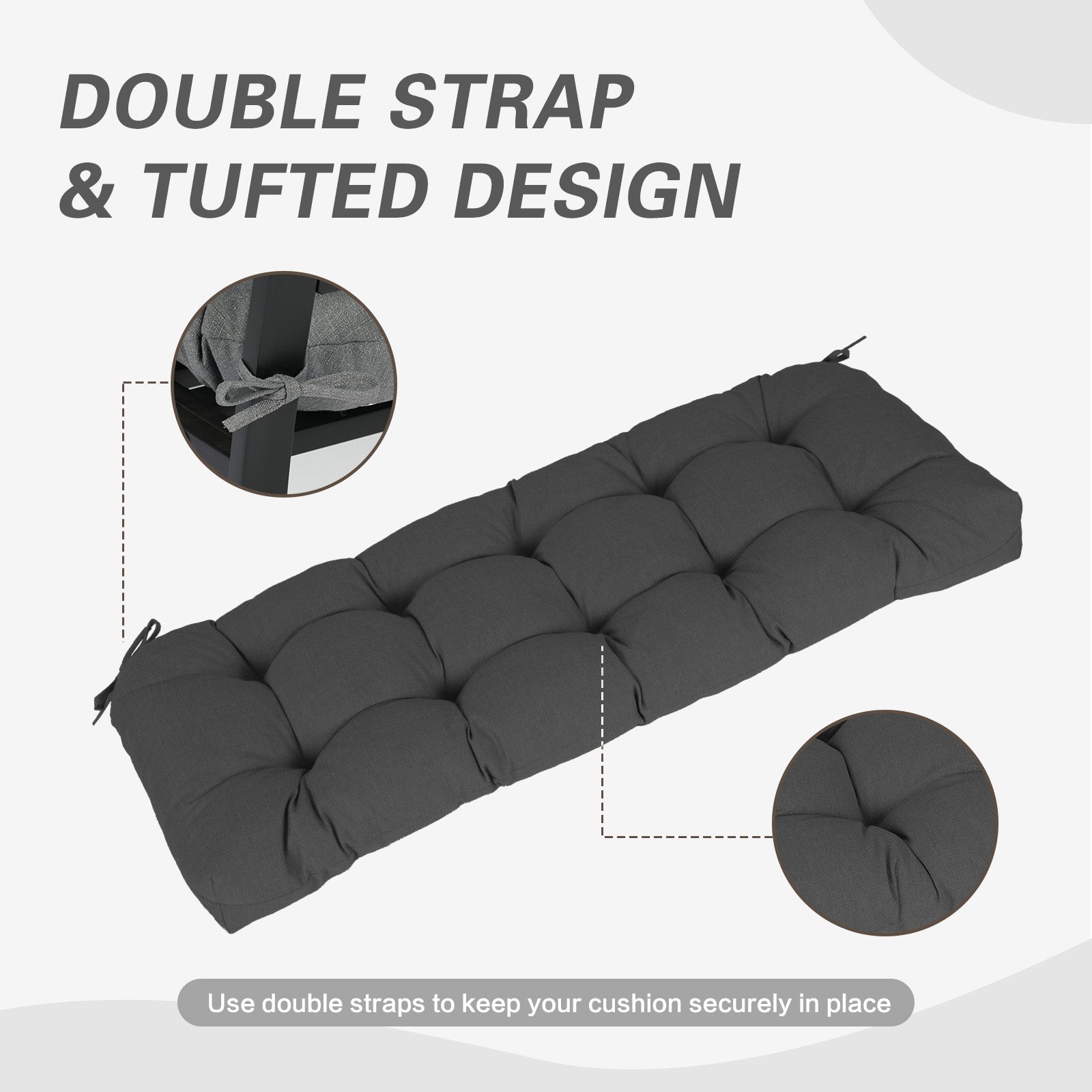 Outdoor Polyester Tufted Bench Cushion, Water & Fade Resistant, Dark Gray - Aoodor 