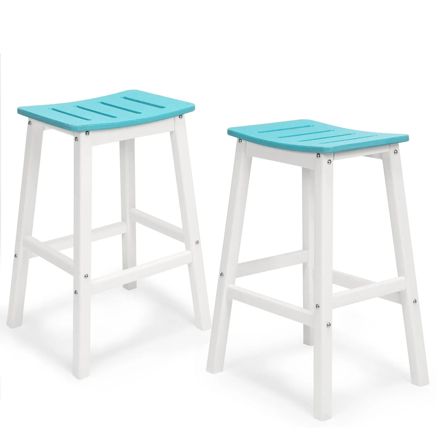 28 Inch Outdoor Bar Stools Set of 2, HDPE Patio Bar Height Saddle Stools with Footrest for Backyard - Aoodor 