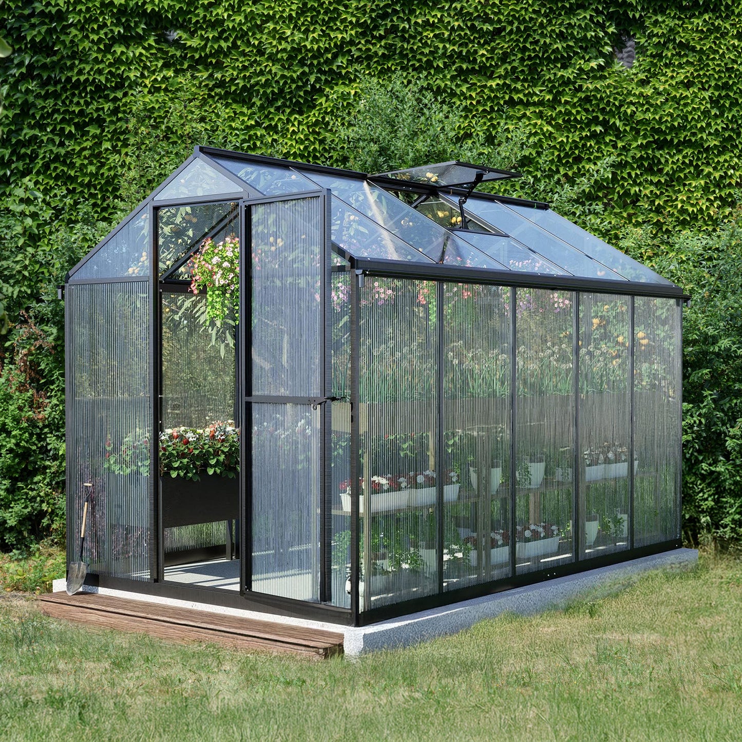 6x8/6x10 ft. Walk-in Polycarbonate Greenhouse with Roof Vent and Door lock