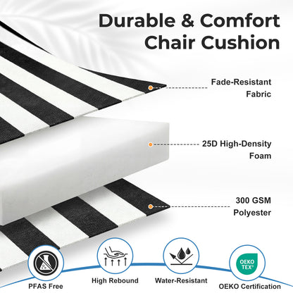 39x20x2.4 inch Outdoor Tufted Chair Cushions, Black Stripe