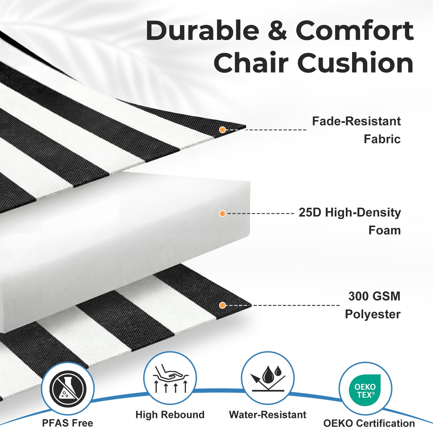 39x20x2.4 inch Outdoor Chair Cushions, Black Stripe