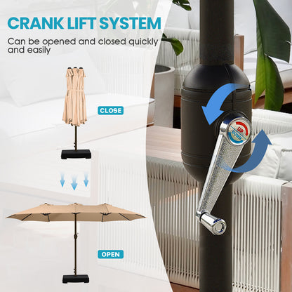 15 ft. Double Sided Patio Market Umbrella with Base Stand - Aoodor 