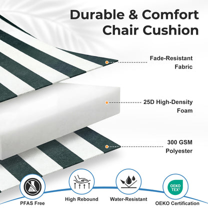 47x21x2.4 inch High Back Patio Chair Cushions with Headrest, Green Stripe