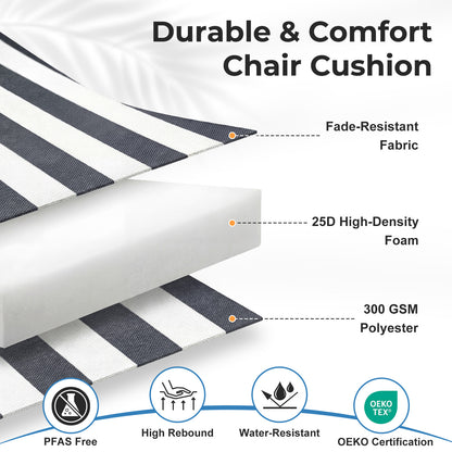 47x21x2.4 inch High Back Patio Chair Cushions with Headrest, Multi-Section, Grey Stripe