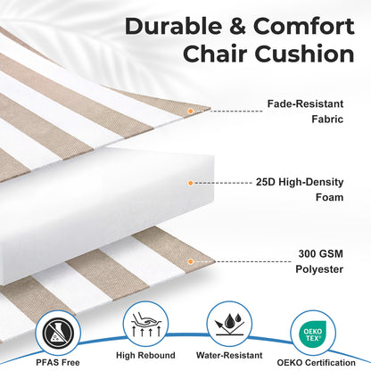 39x20x2.4 inch Outdoor Chair Cushions, Beige Stripe