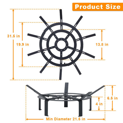 32 inch Round Adjustable Fire Grate, Heavy Duty, Smoke-Free Fire Pit Grate - Aoodor 