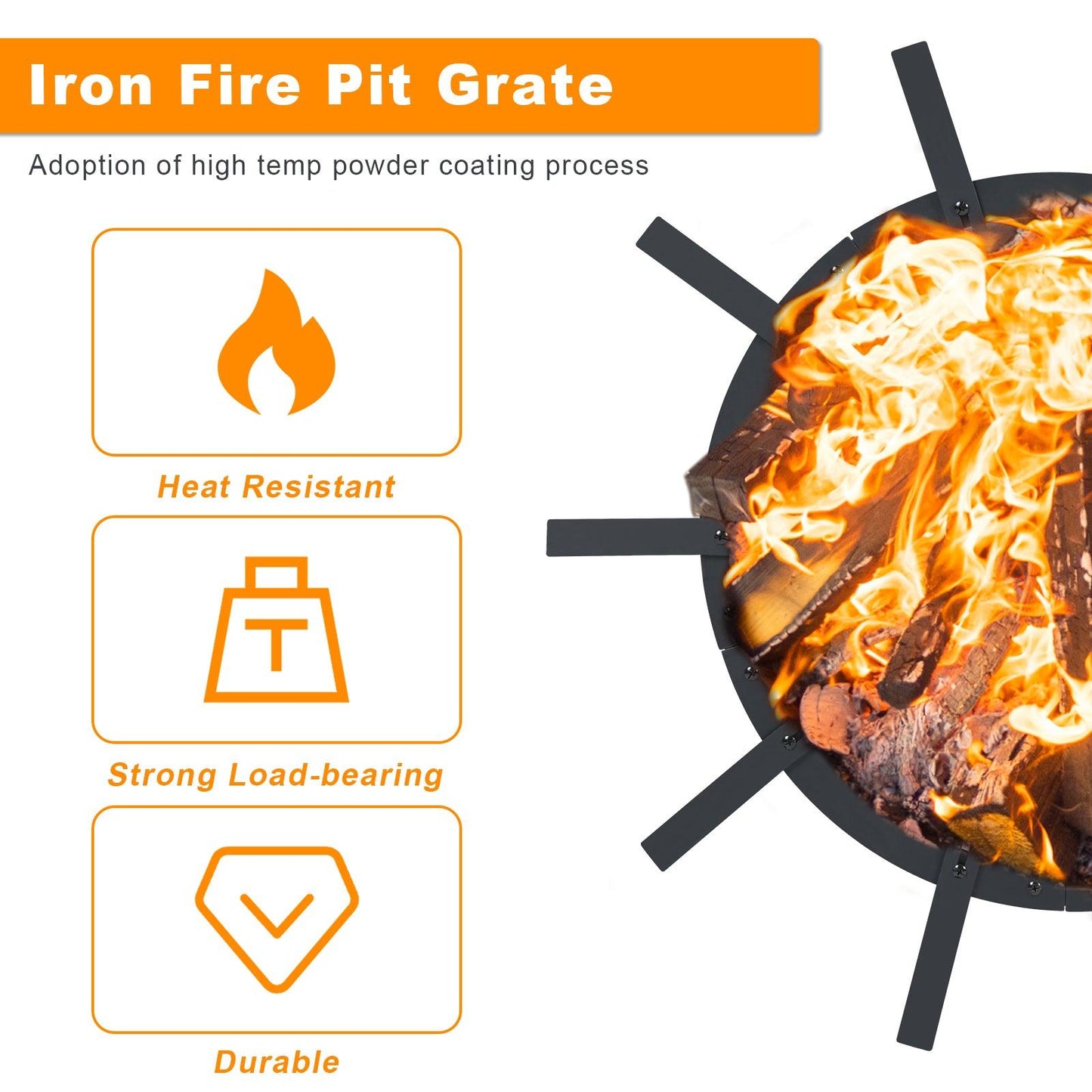 32 inch Round Adjustable Fire Grate, Heavy Duty, Smoke-Free Fire Pit Grate - Aoodor 