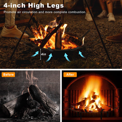 32 inch Round Adjustable Fire Grate, Heavy Duty, Smoke-Free Fire Pit Grate - Aoodor 