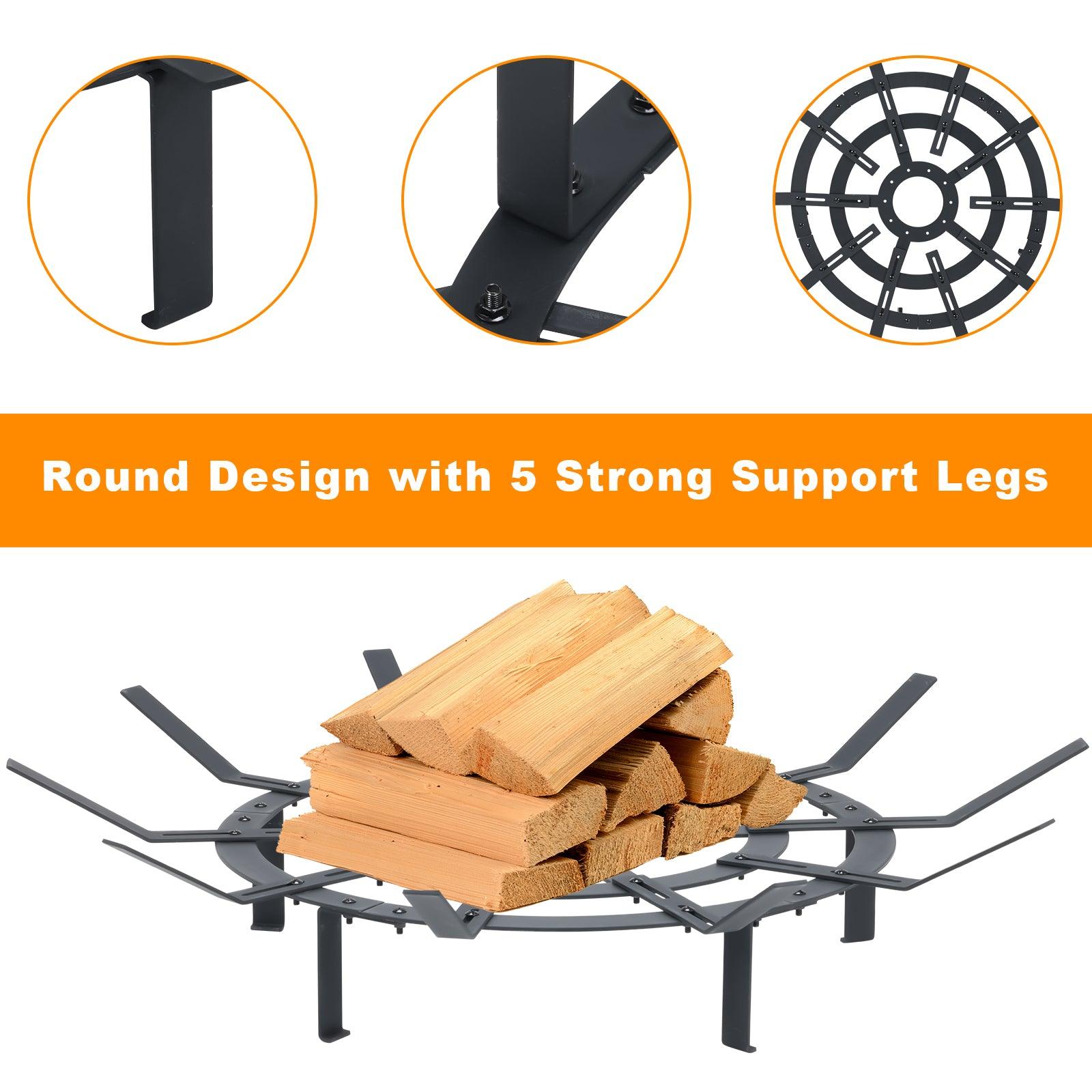 32 inch Round Adjustable Fire Grate, Heavy Duty, Smoke-Free Fire Pit Grate - Aoodor 