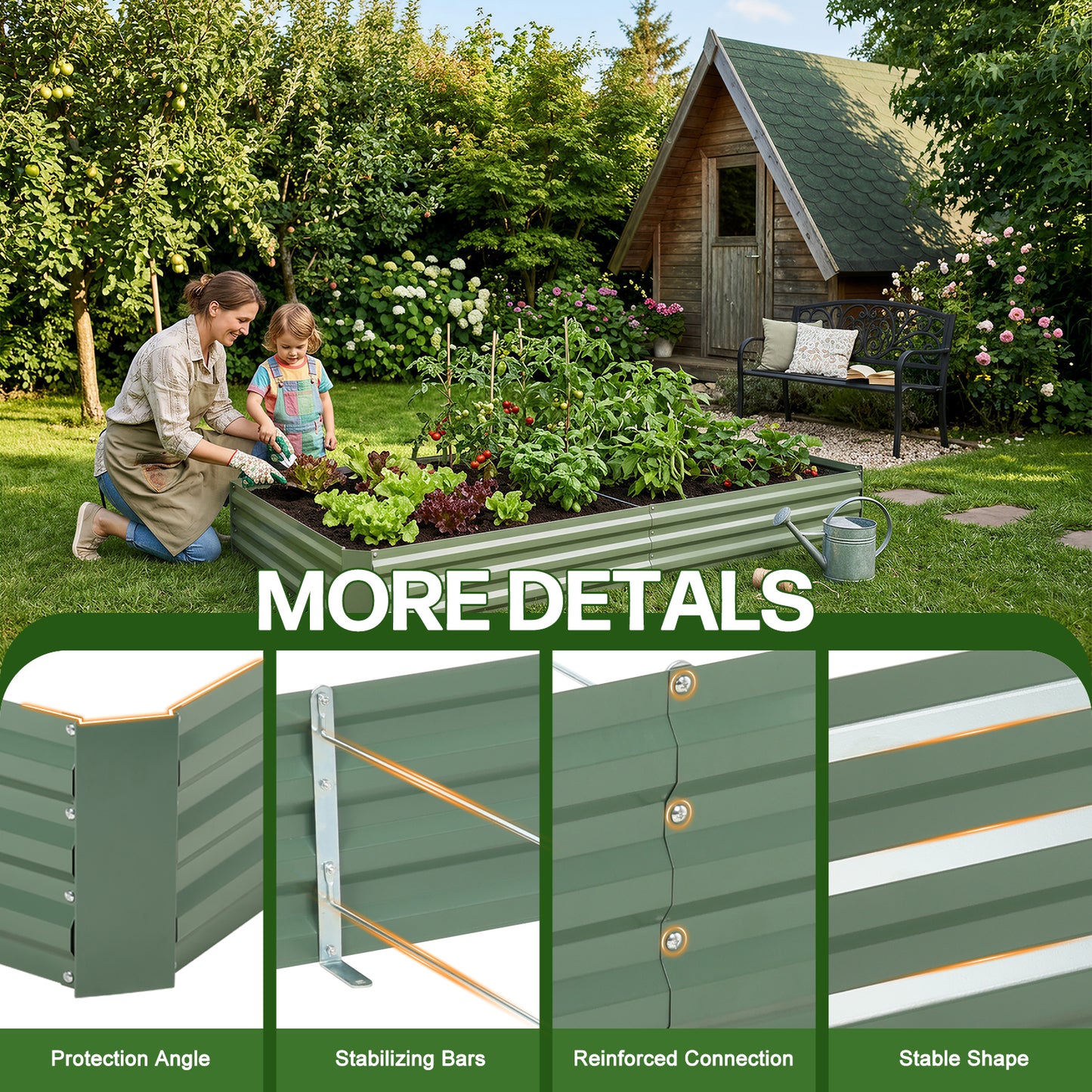 11" Tall Metal Raised Garden Bed, Galvanized Steel Planter Box - 8'x4'