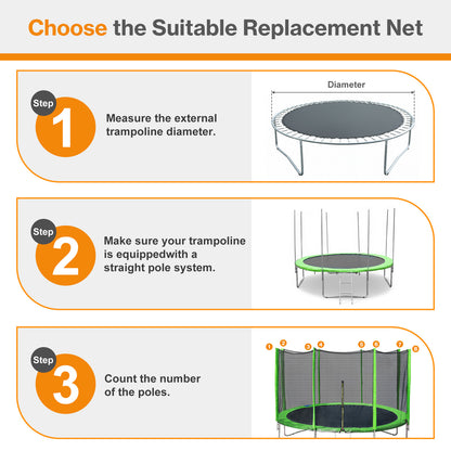 Trampoline Replacement Net for Round Frame Trampolines, Safety Enclosure Net - Aoodor 