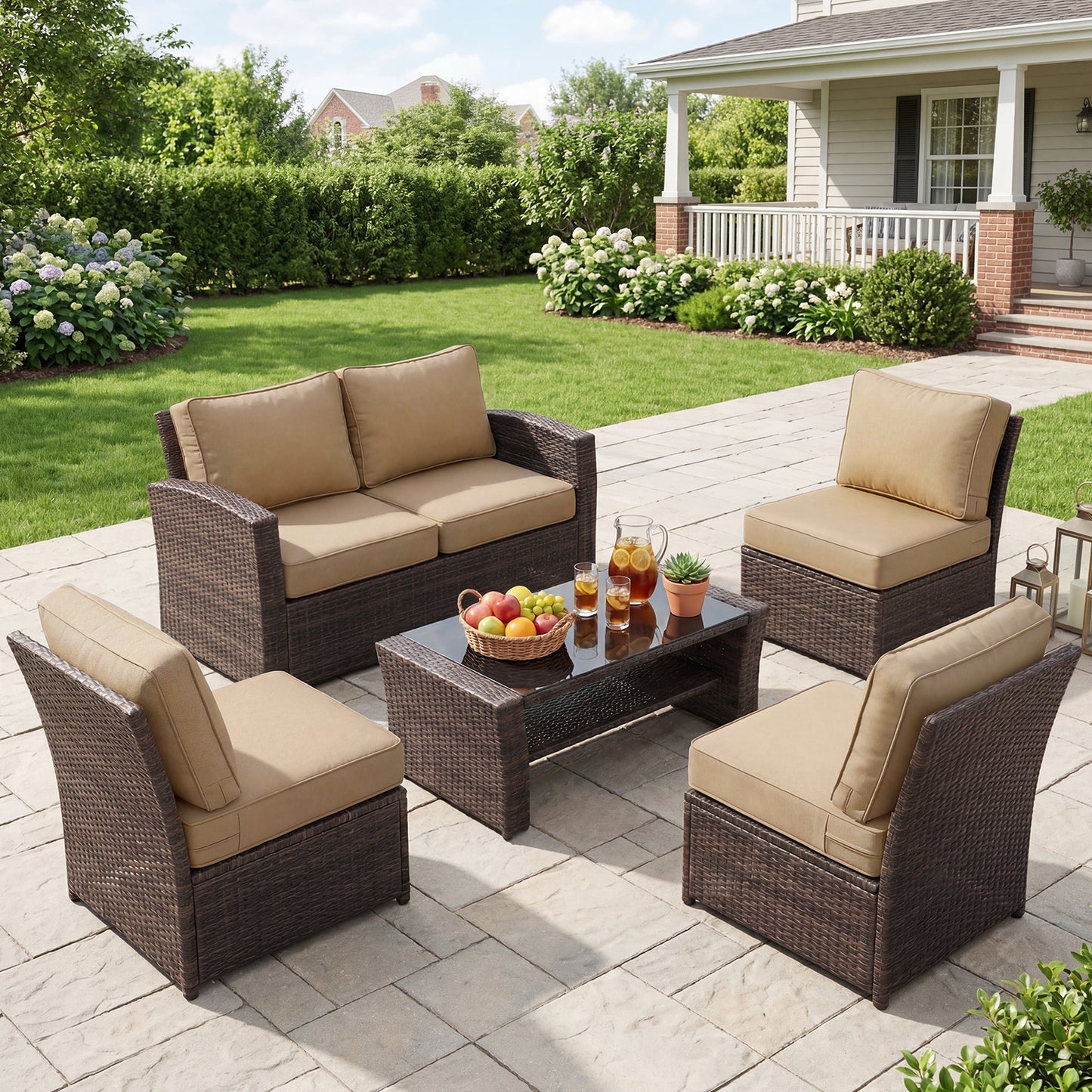 Premium Sunbrella Fabric Outdoor Patio Chair Cushions Set, Canvas Heather Beige
