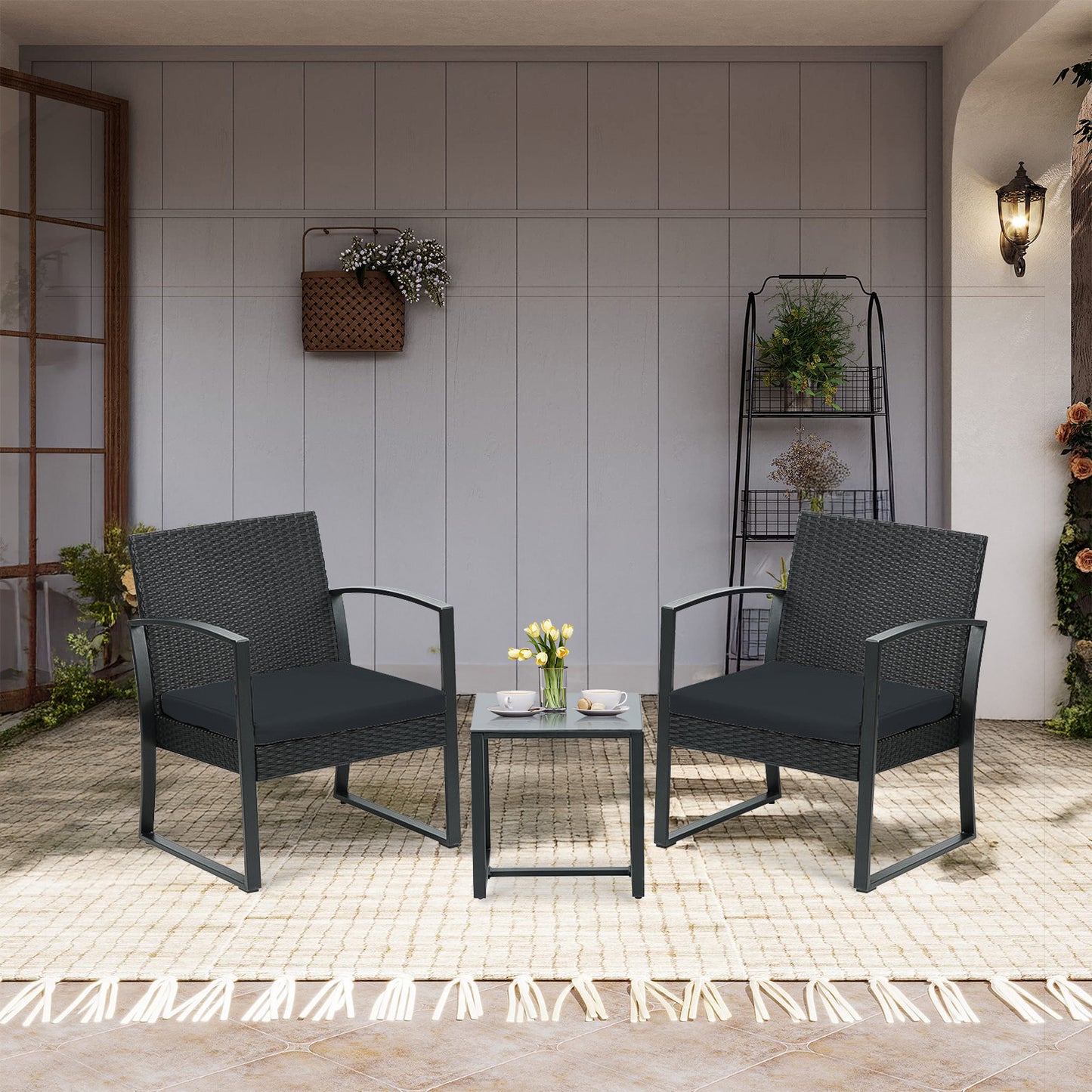 3-Piece Patio Furniture Set - Outdoor Rattan Wicker Chairs with Table, Sofa Set Including Cushions - Aoodor 