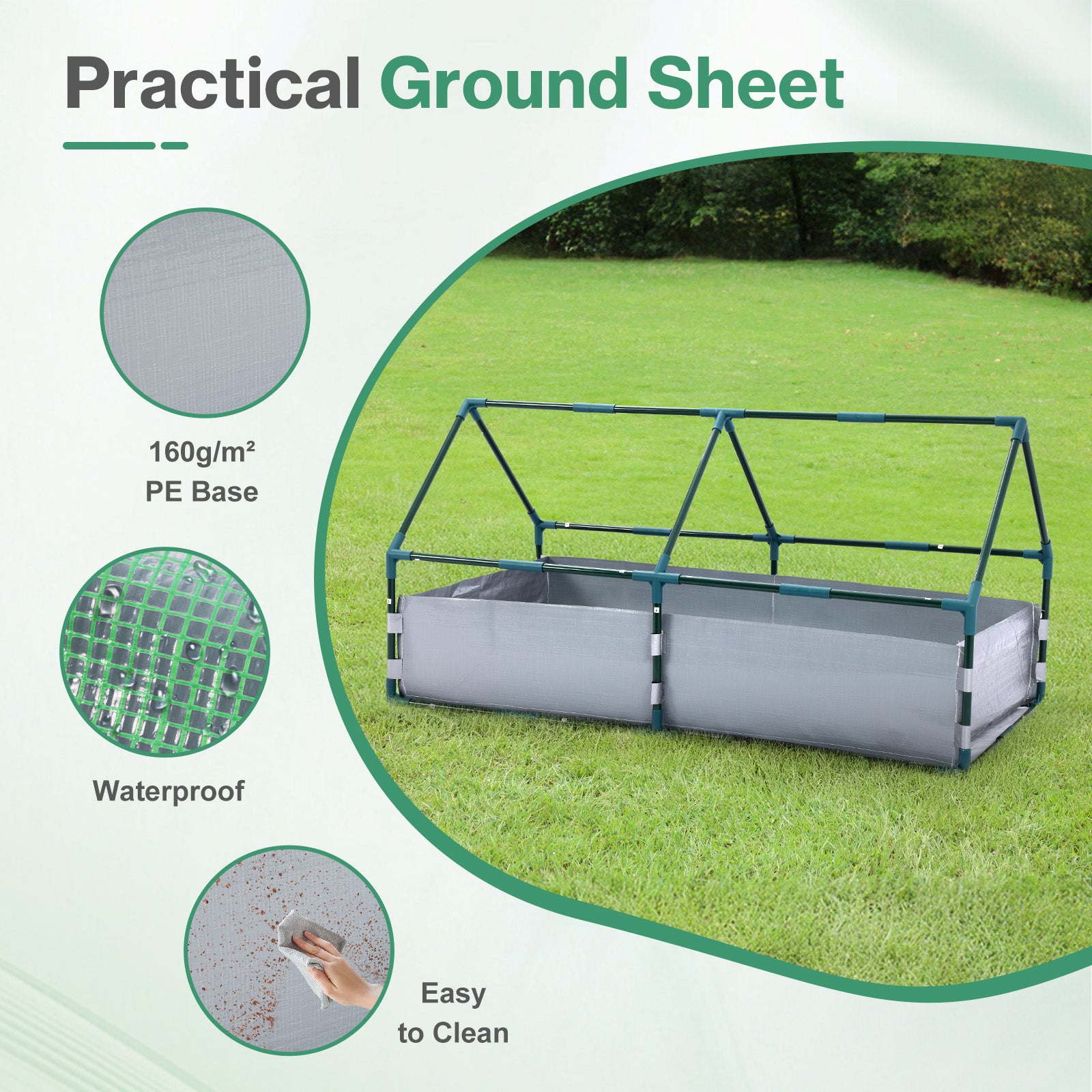 Raised Garden Bed with Mini Greenhouse Cover, Green PE Planter Box Kit - Aoodor 