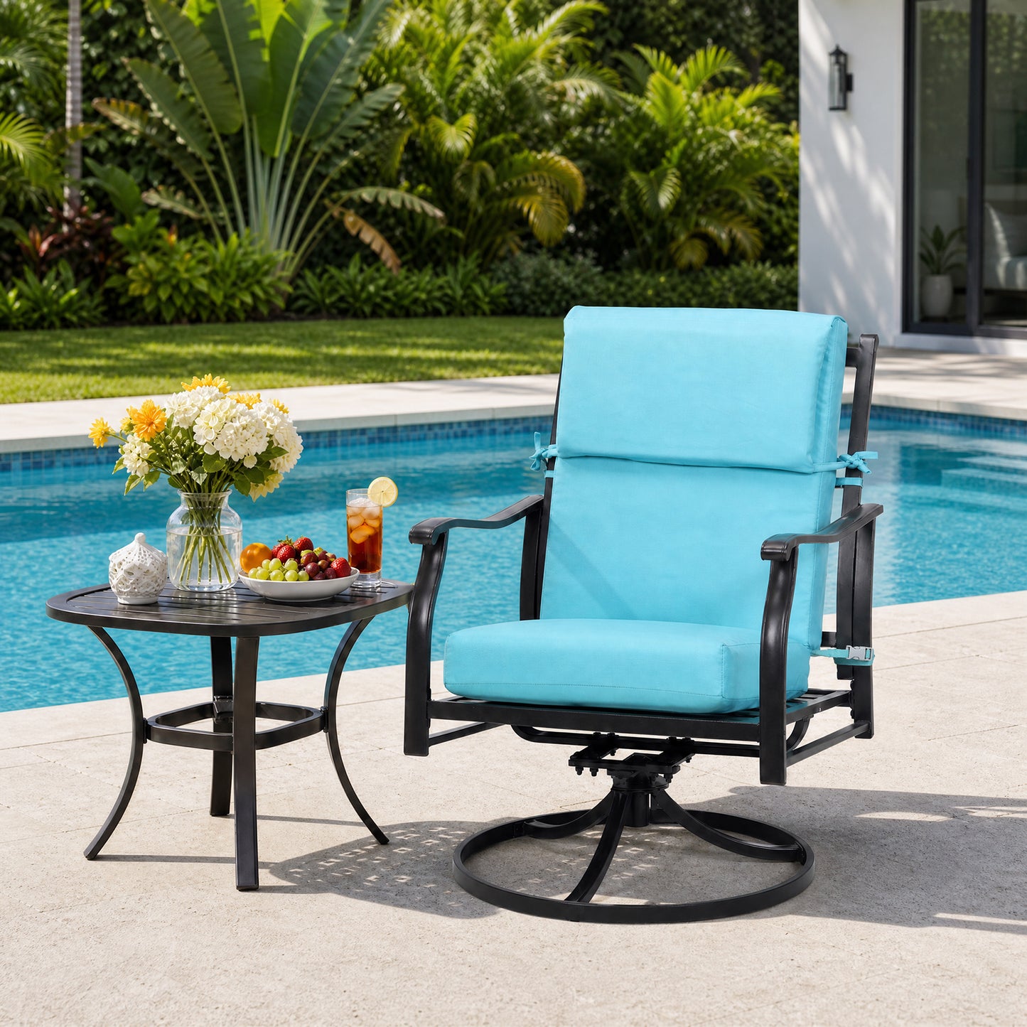 45x22x4 inch Outdoor High Back Patio Chair Cushions, Blue