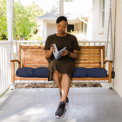 Outdoor Polyester Tufted Bench Cushion, Water & Fade Resistant, Dark Blue - Aoodor 
