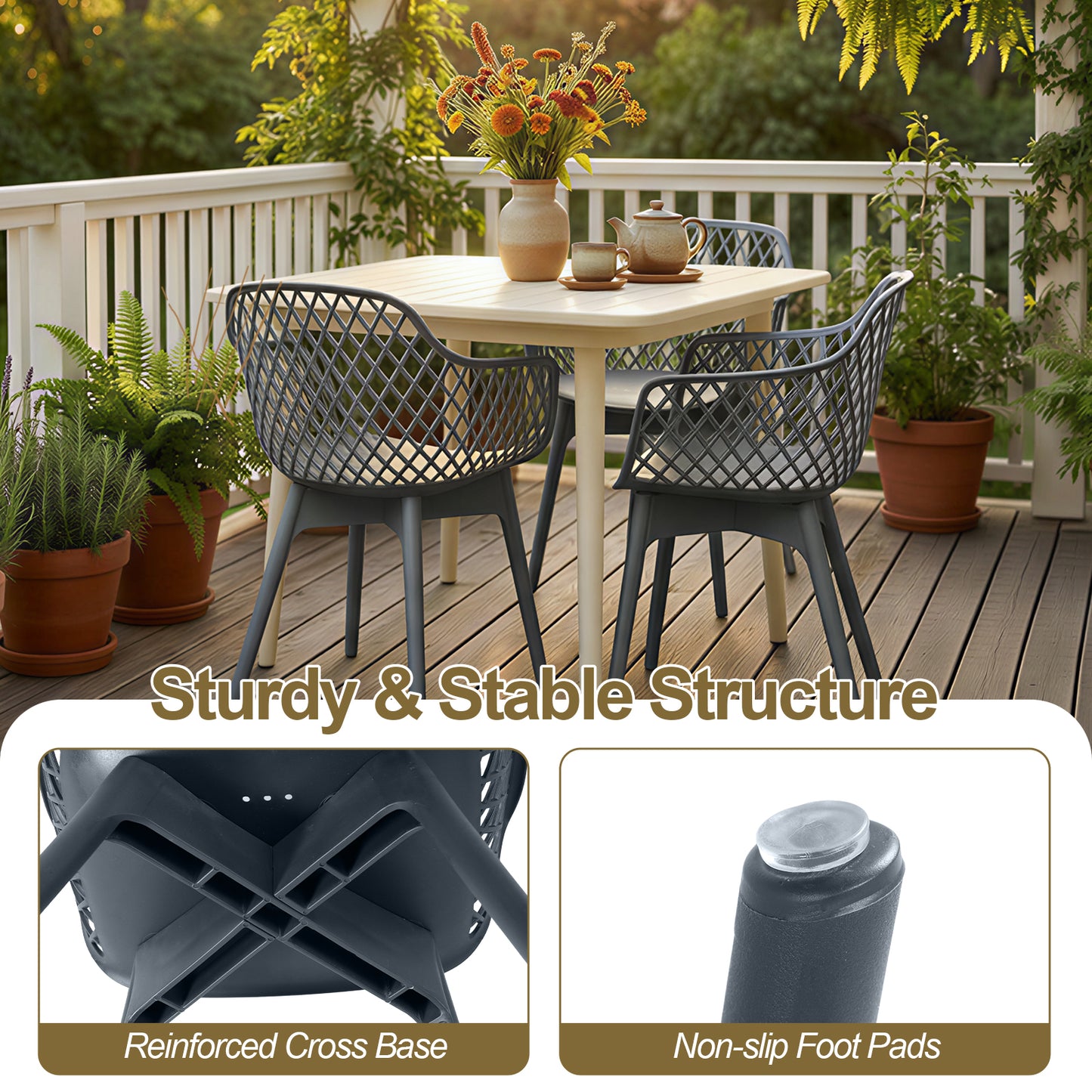 Modern Weather Resistant Plastic Dining Chairs Set: Ergonomic Comfort