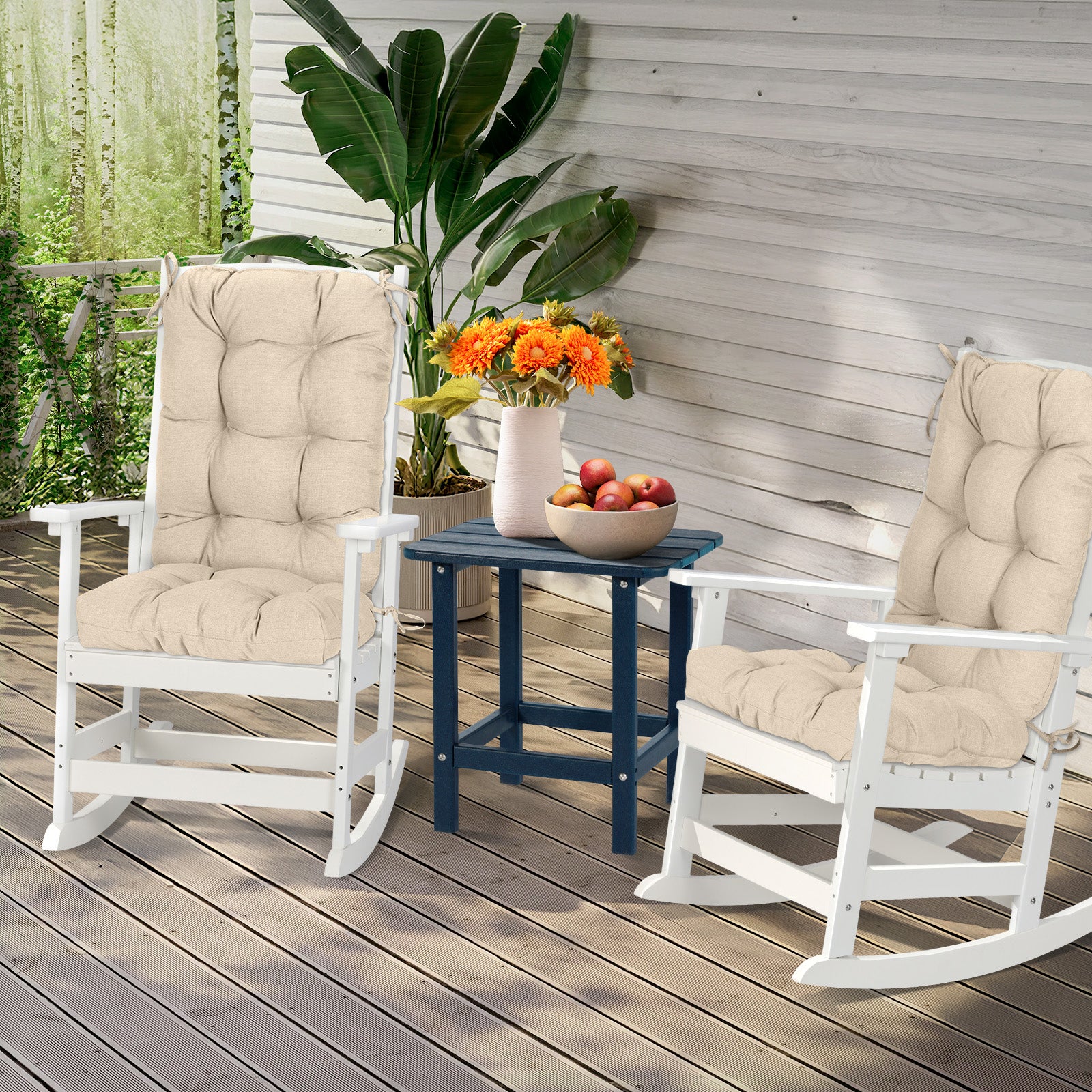 Tufted Outdoor High Back Chair Cushions Patio Replacement Cushion, Khaki - Aoodor 