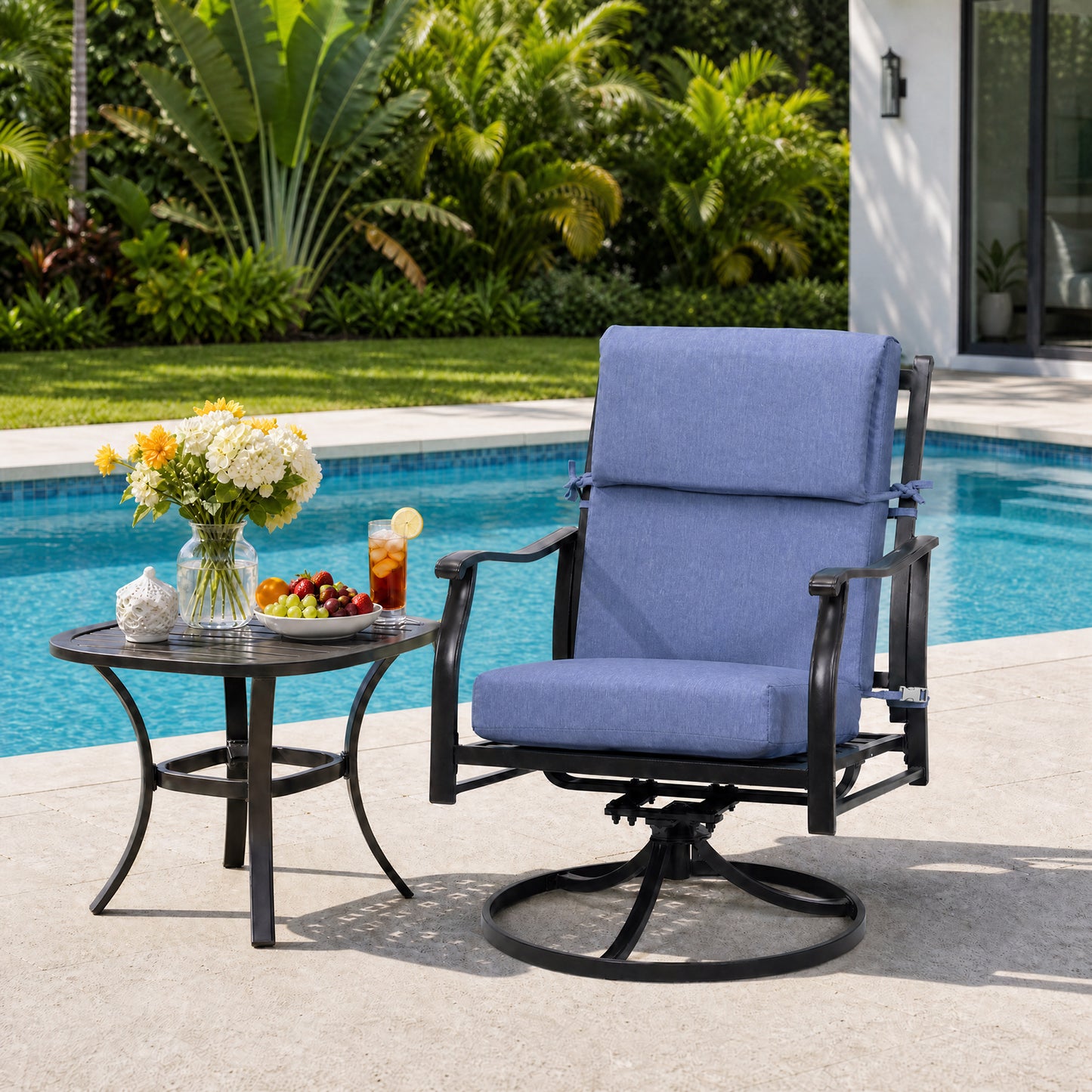 45x22x4 inch Outdoor High Back Patio Chair Cushions, Dark Blue