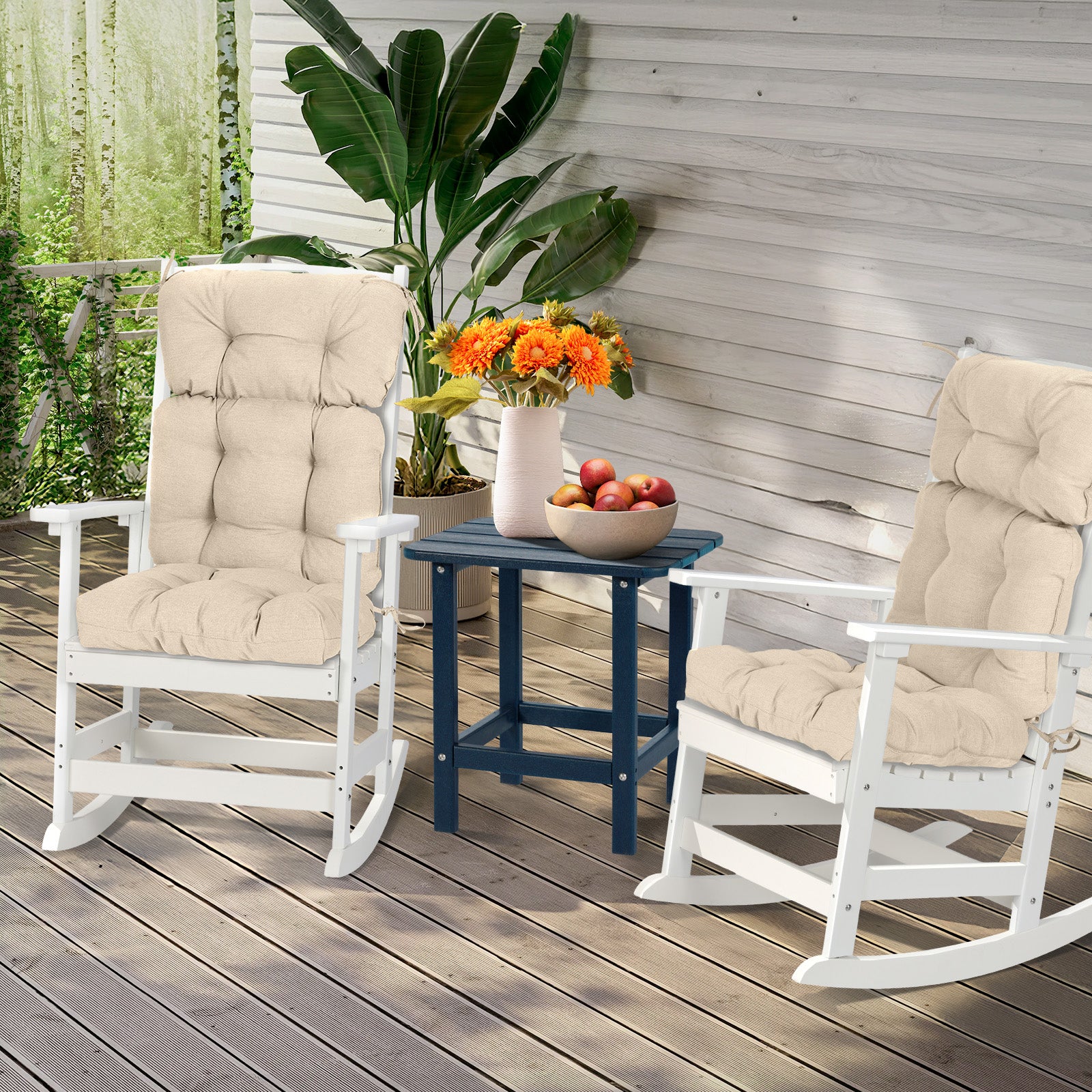 Tufted Outdoor High Back Chair Cushions Patio Rocking Pads for Furniture, Khaki - Aoodor 