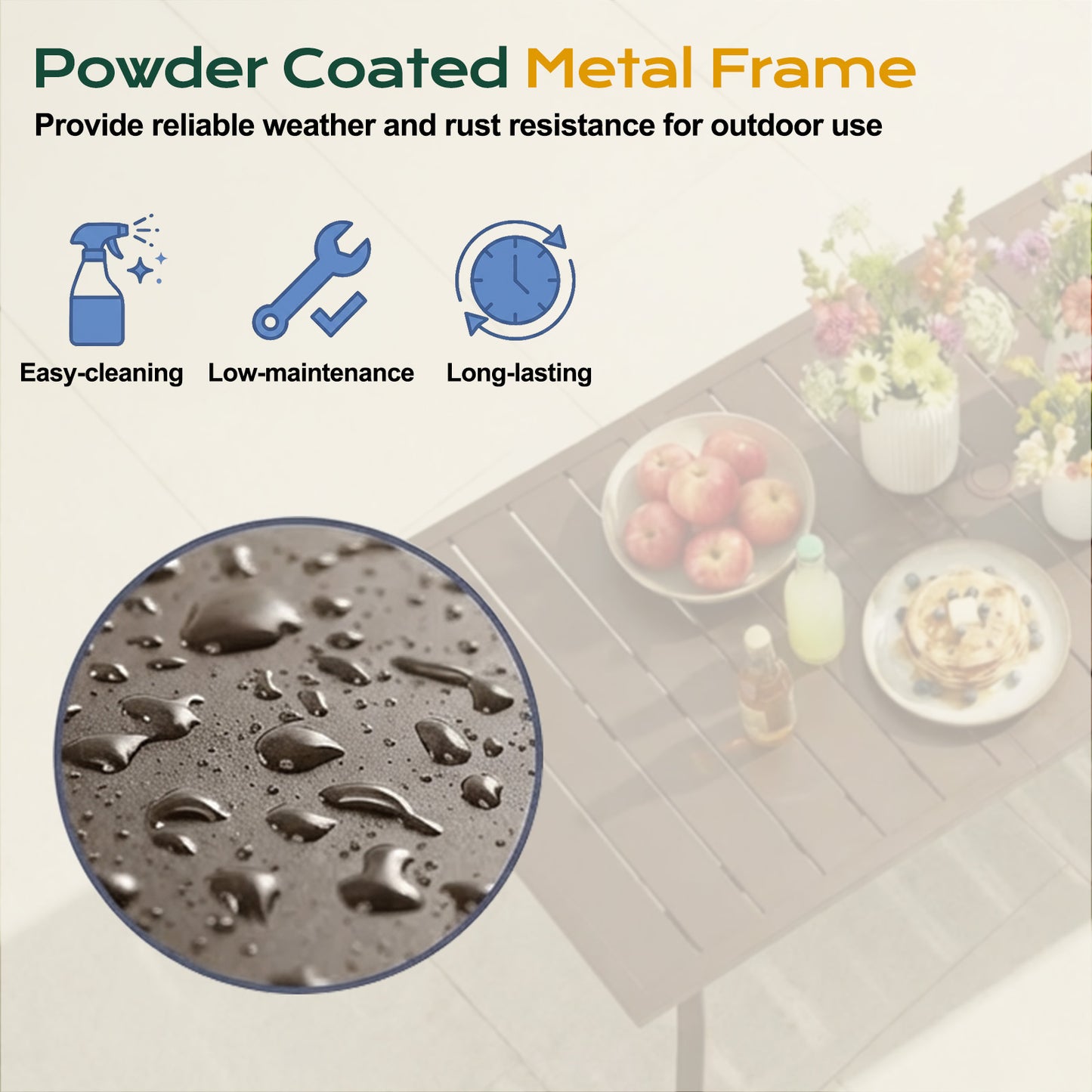 Patio Dining Table for 6, 83 inch Rectangular Metal Outdoor Patio Table with Umbrella Hole