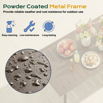 Patio Dining Table for 6, 83 inch Rectangular Metal Outdoor Patio Table with Umbrella Hole