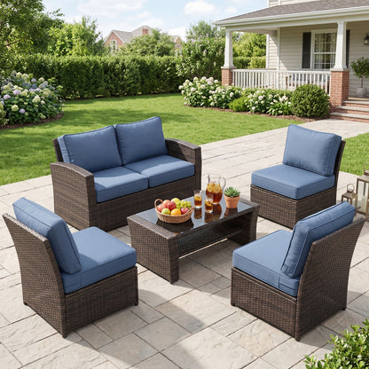 Premium Sunbrella Fabric Outdoor Patio Chair Cushions Set, Canvas Sapphire Blue