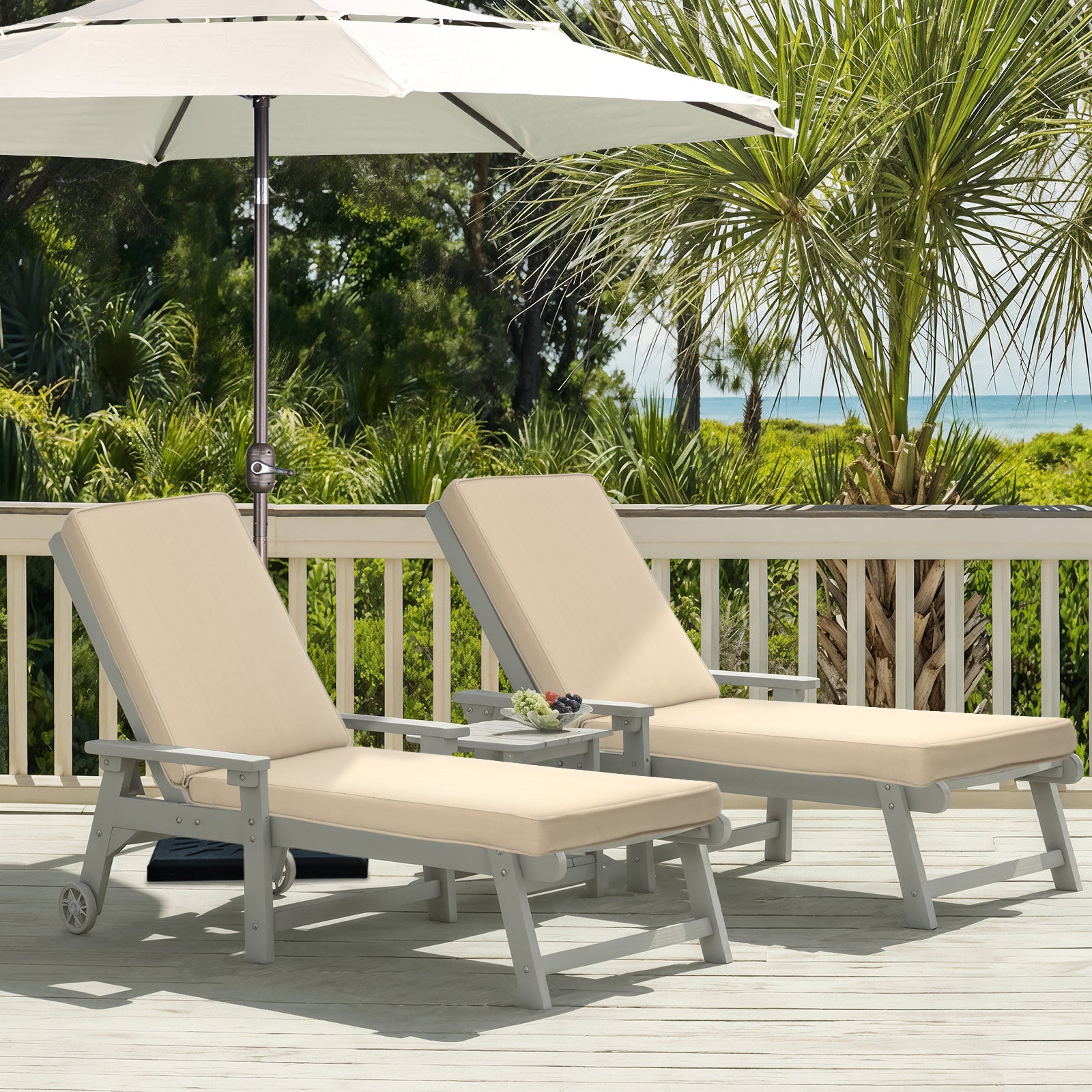 72x21x3 inch Patio Chaise Lounger Cushions Set of 2 - Brown - Aoodor 