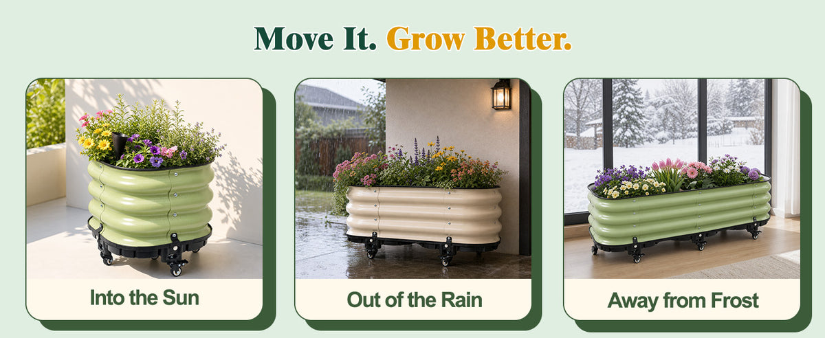 Rolling Raised Garden Bed, Self Watering Planter Box