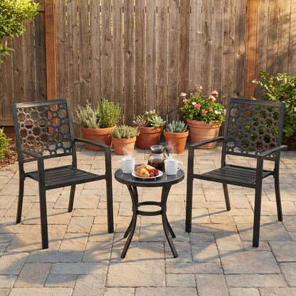 Patio Dining Chairs Set of 2, Stackable Metal Chairs, Quatrefoil Pattern