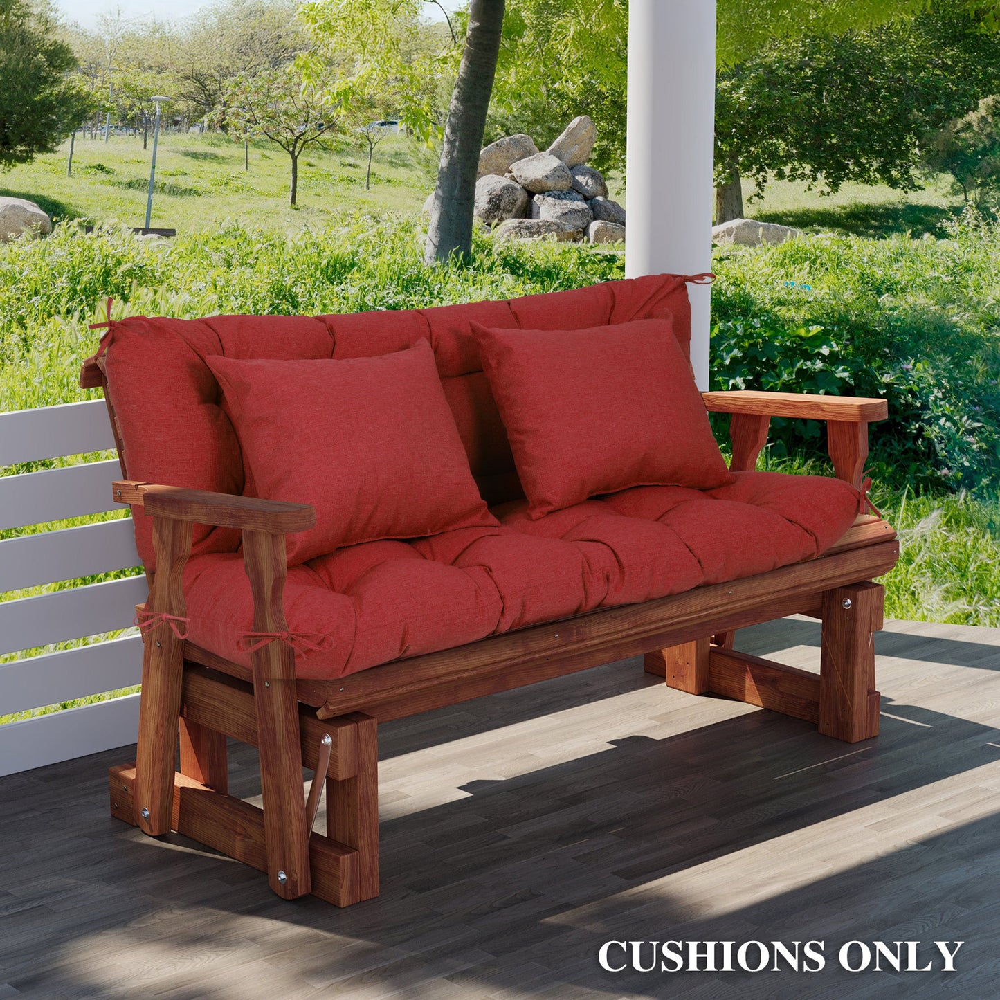 59" Tufted Porch Swing Cushions, Extra 5.1" Thick Outdoor Swing Bench Replacement Cushion with Backrest and 2 Pillows - Red - Aoodor 