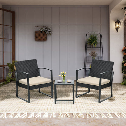 3-Piece Patio Furniture Set - Outdoor Rattan Wicker Chairs with Table, Sofa Set Including Cushions - Aoodor 