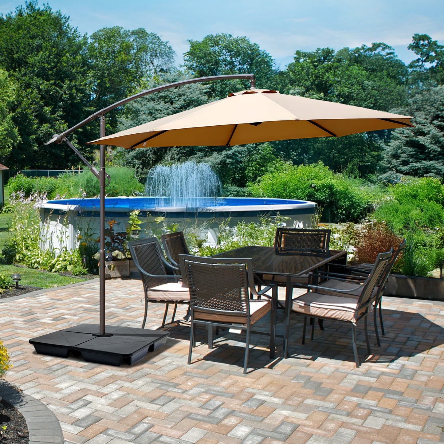 4-Piece Offset Cantilever Patio Umbrella Base Stand - Sand Filled Weight Plates for Stability - Aoodor 