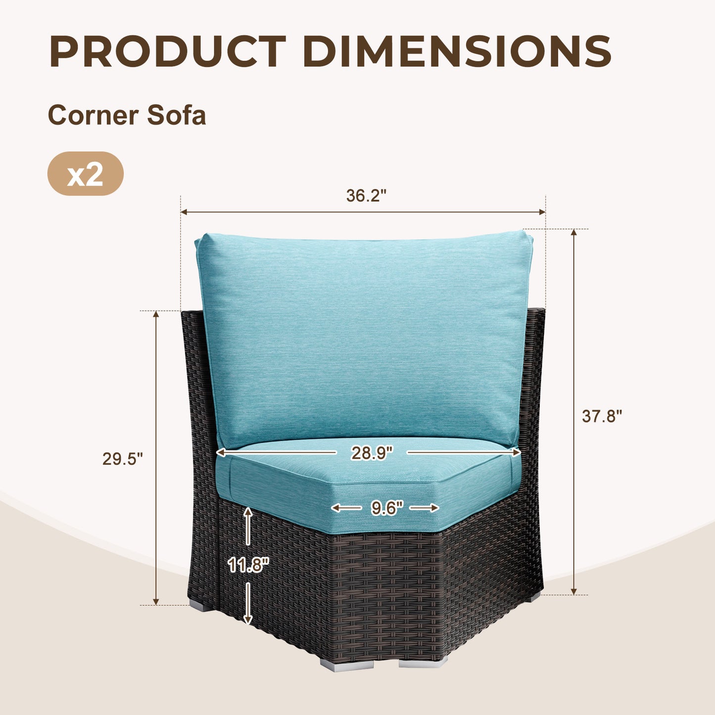 Aoodor Patio Corner Rattan Sofa with Turquoise Cushions - Flexible Modular Design