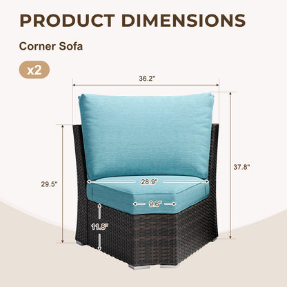 Aoodor Patio Corner Rattan Sofa with Turquoise Cushions - Flexible Modular Design