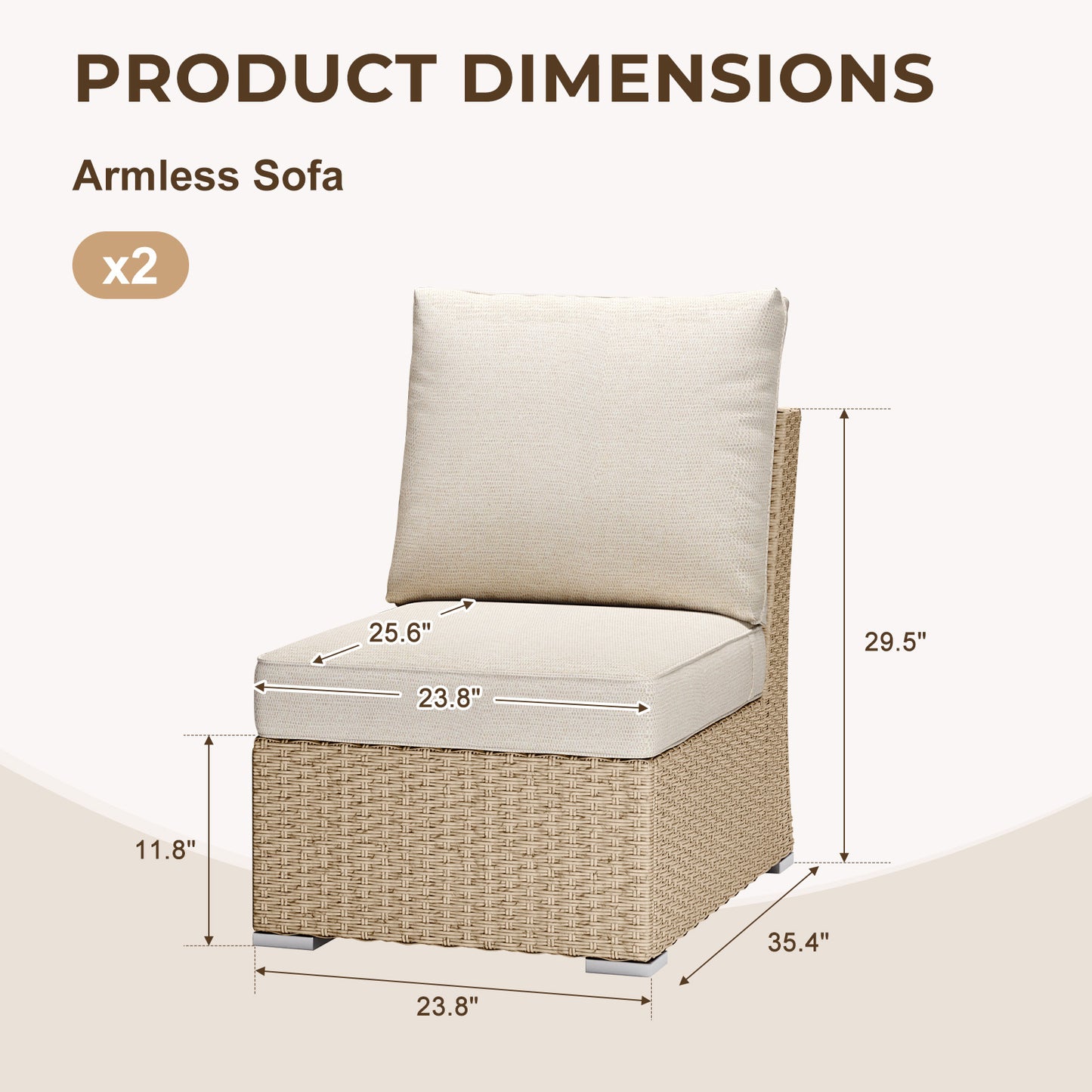 Patio Armless Sofa Set of 2 with Beige Cushions – Chic Outdoor Entertaining