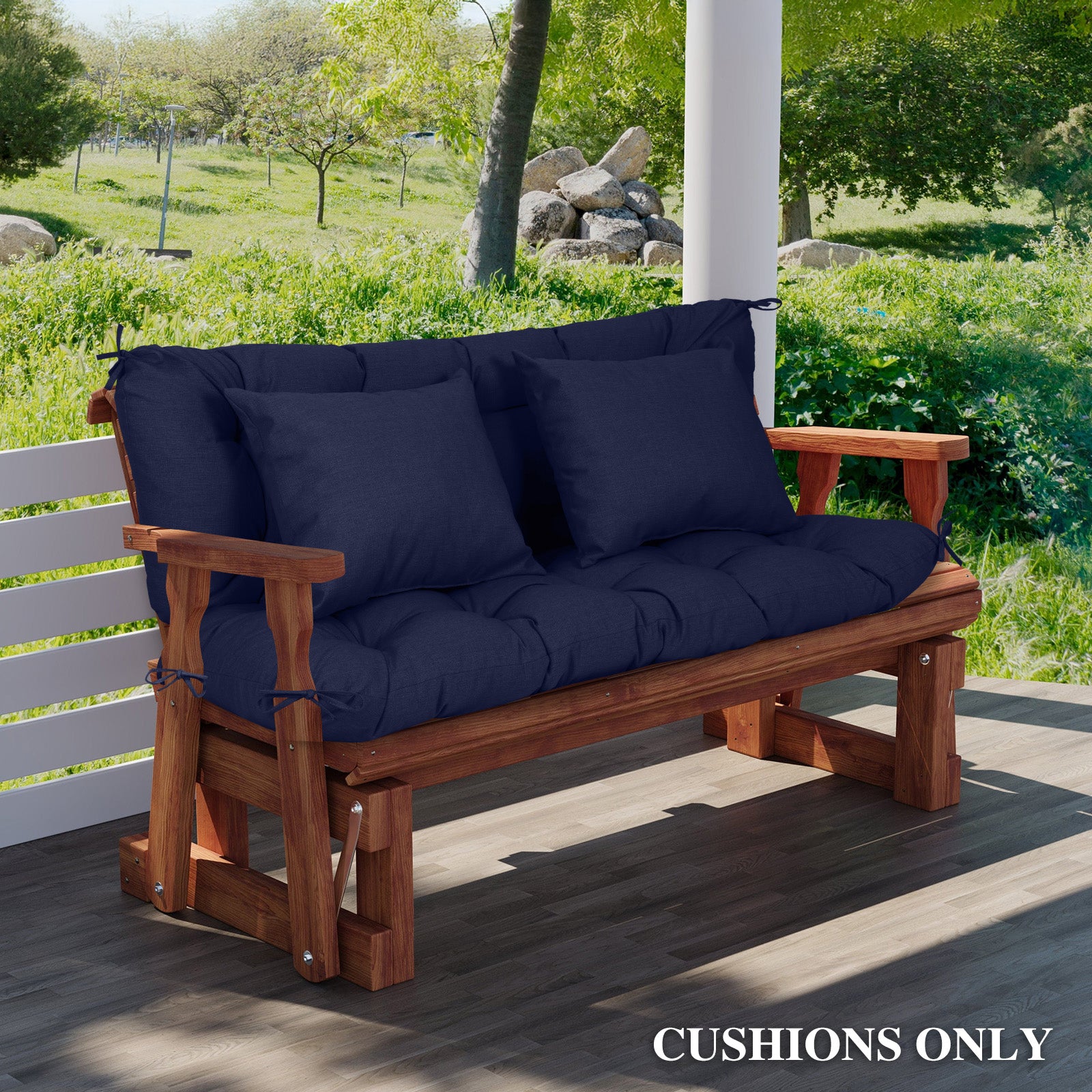 59" Tufted Porch Swing Cushions, Extra 5.1" Thick Outdoor Swing Bench Replacement Cushion with Backrest and 2 Pillows - Dark Blue - Aoodor 