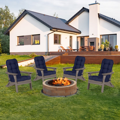 Outdoor High Back Tufted Adirondack Chair Cushion, Patio Rocking Chair Cushions with Ties, Set of 2, Dark Blue