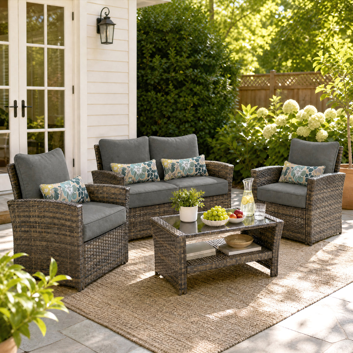 Outdoor Deep Seat Cushion Set with Lumbar Pillow, Charcoal