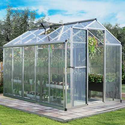6x8/6x10 ft. Walk-in Polycarbonate Greenhouse with Roof Vent and Door lock