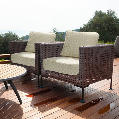 Premium Sunbrella Fabric Outdoor Patio Chair Cushions Set, Fretwork Flax