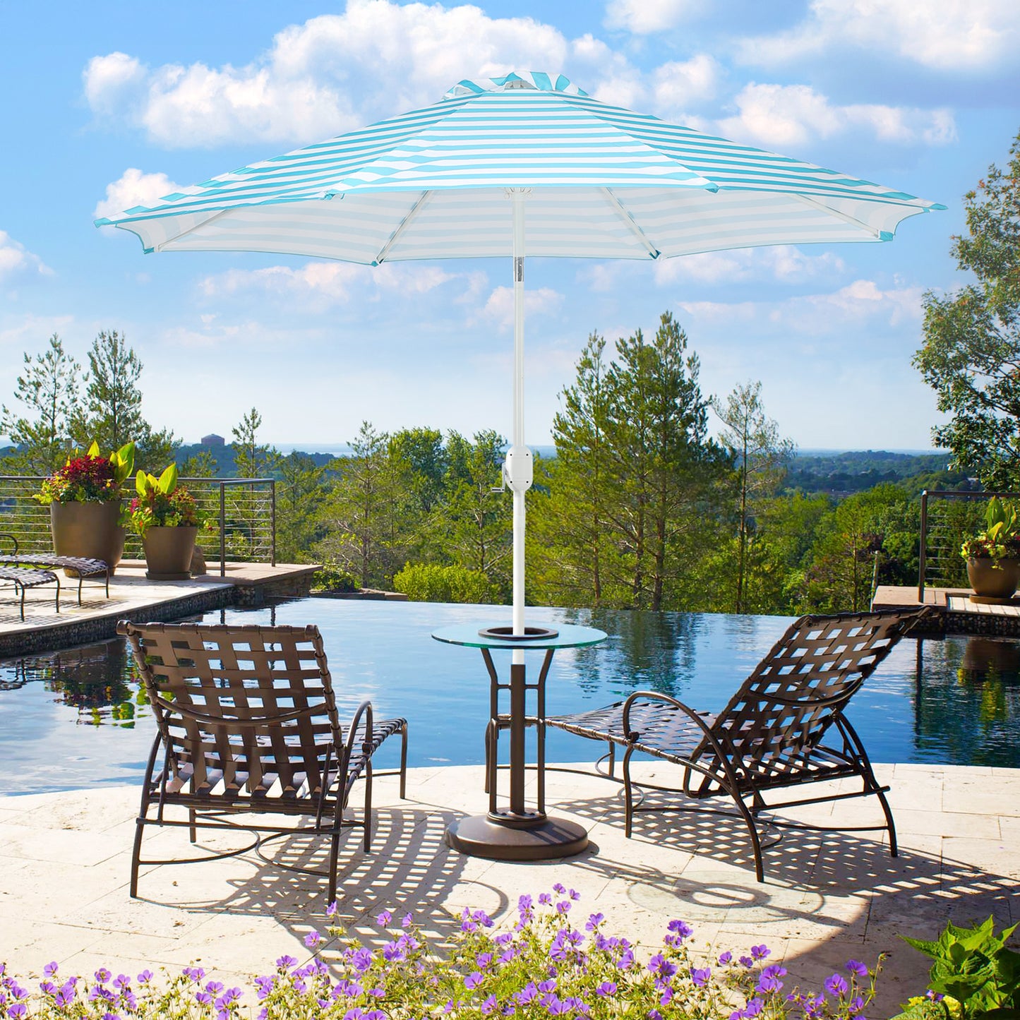 9 ft. Outdoor Patio Market Umbrella with 8 Sturdy Ribs, Push Button Tilt and Crank - Aoodor 