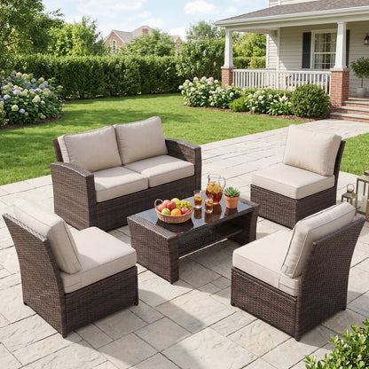 Premium Sunbrella Fabric Outdoor Patio Chair Cushions Set, Canvas Flax