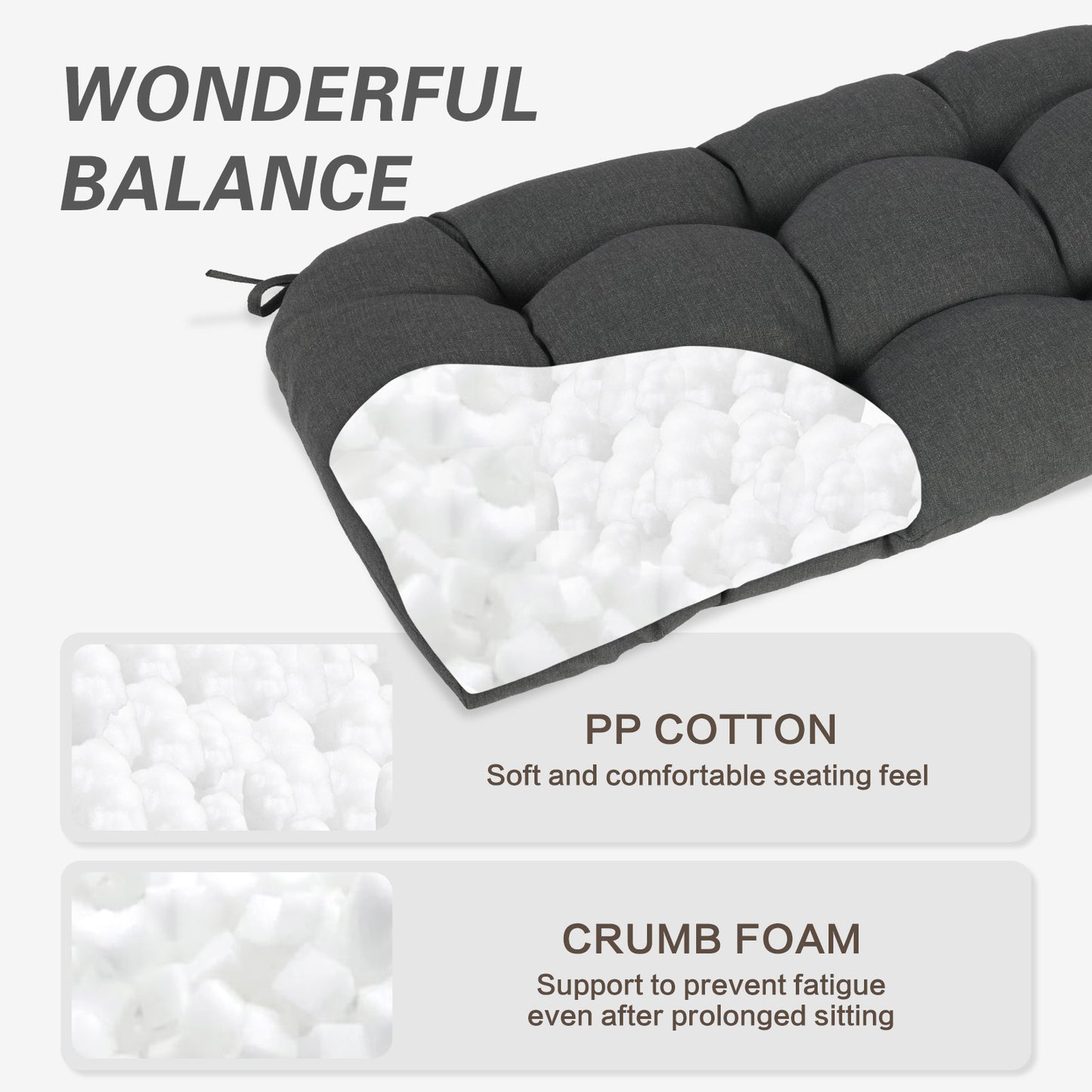 Outdoor Polyester Tufted Bench Cushion, Water & Fade Resistant, Dark Gray - Aoodor 