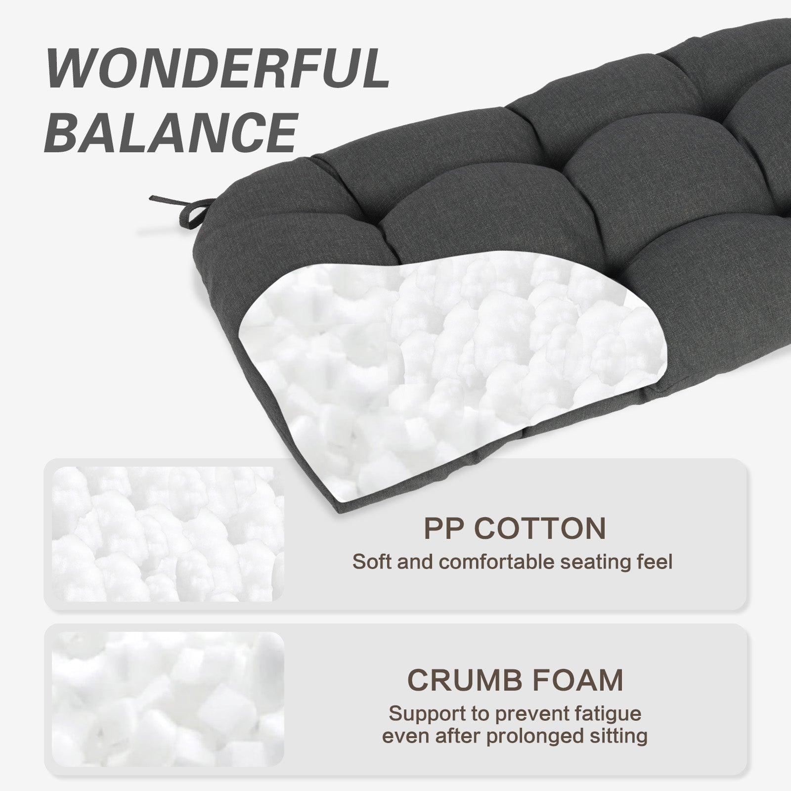 Outdoor Polyester Tufted Bench Cushion, Water & Fade Resistant, Dark Gray - Aoodor 