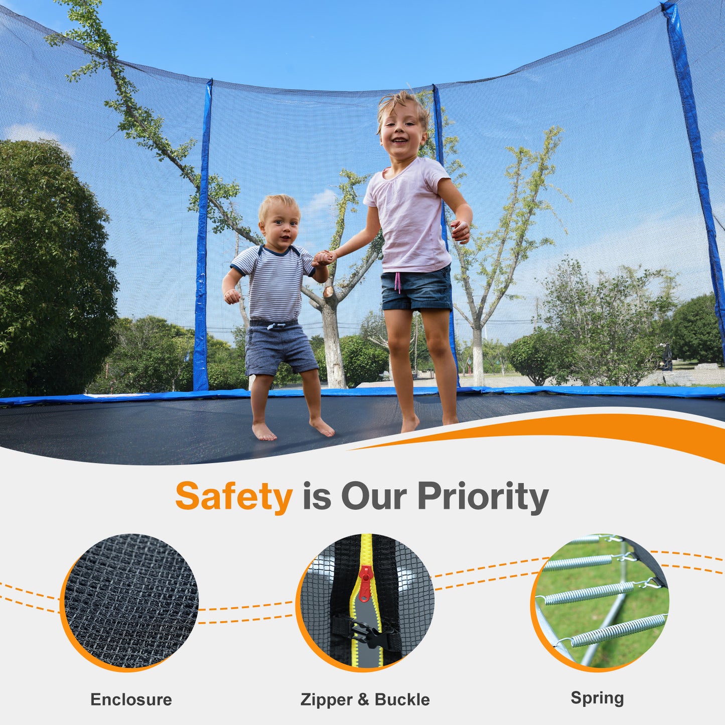 Outdoor Trampoline, Recreational Trampoline with Enclosure Outer-Safety Net and Ladder for Kids - Aoodor 