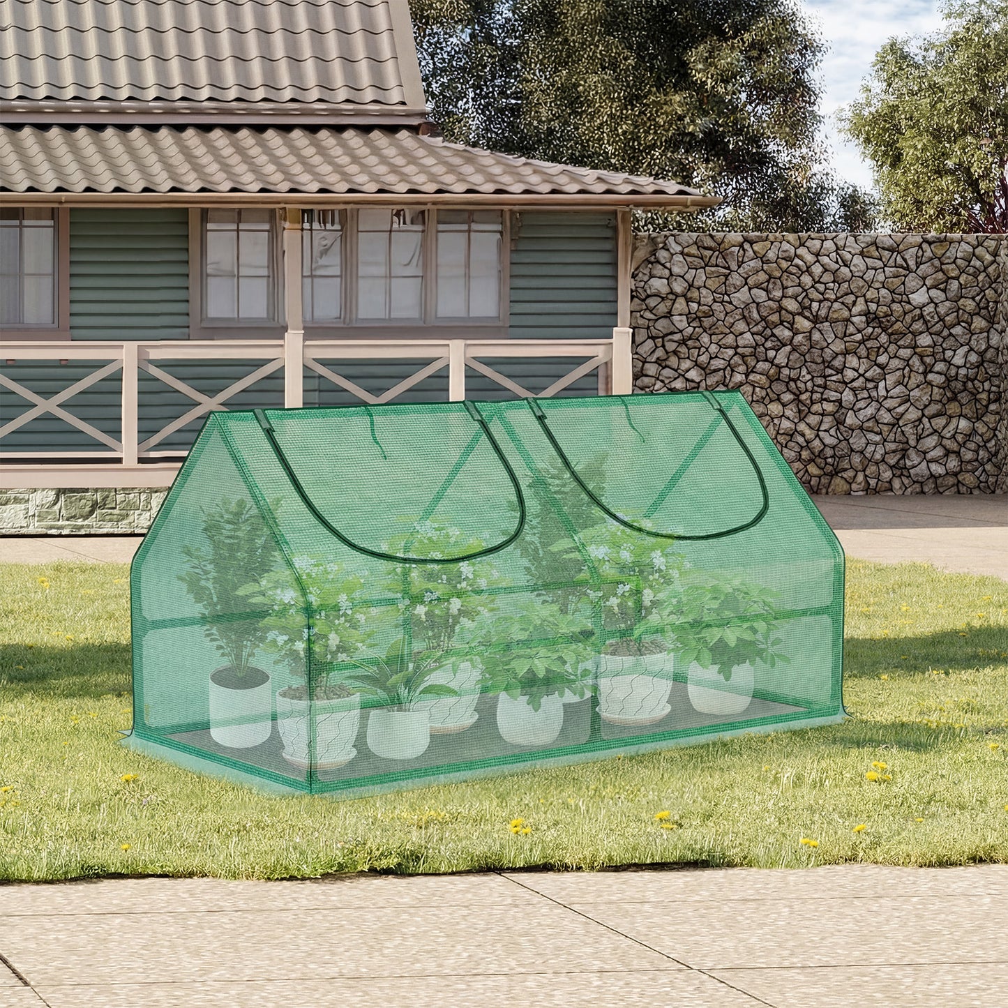 Mini Greenhouse with Zipper Doors, Waterproof & UV Protected, Green