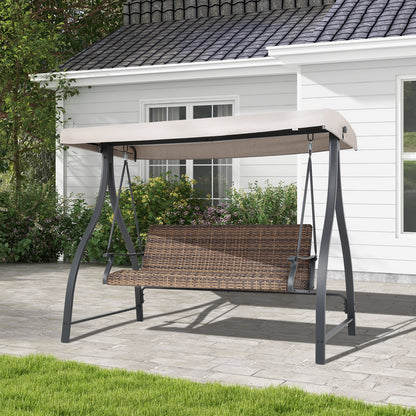 3-Seat Outdoor Rattan Patio Swing with Adjustable Canopy - Aoodor 