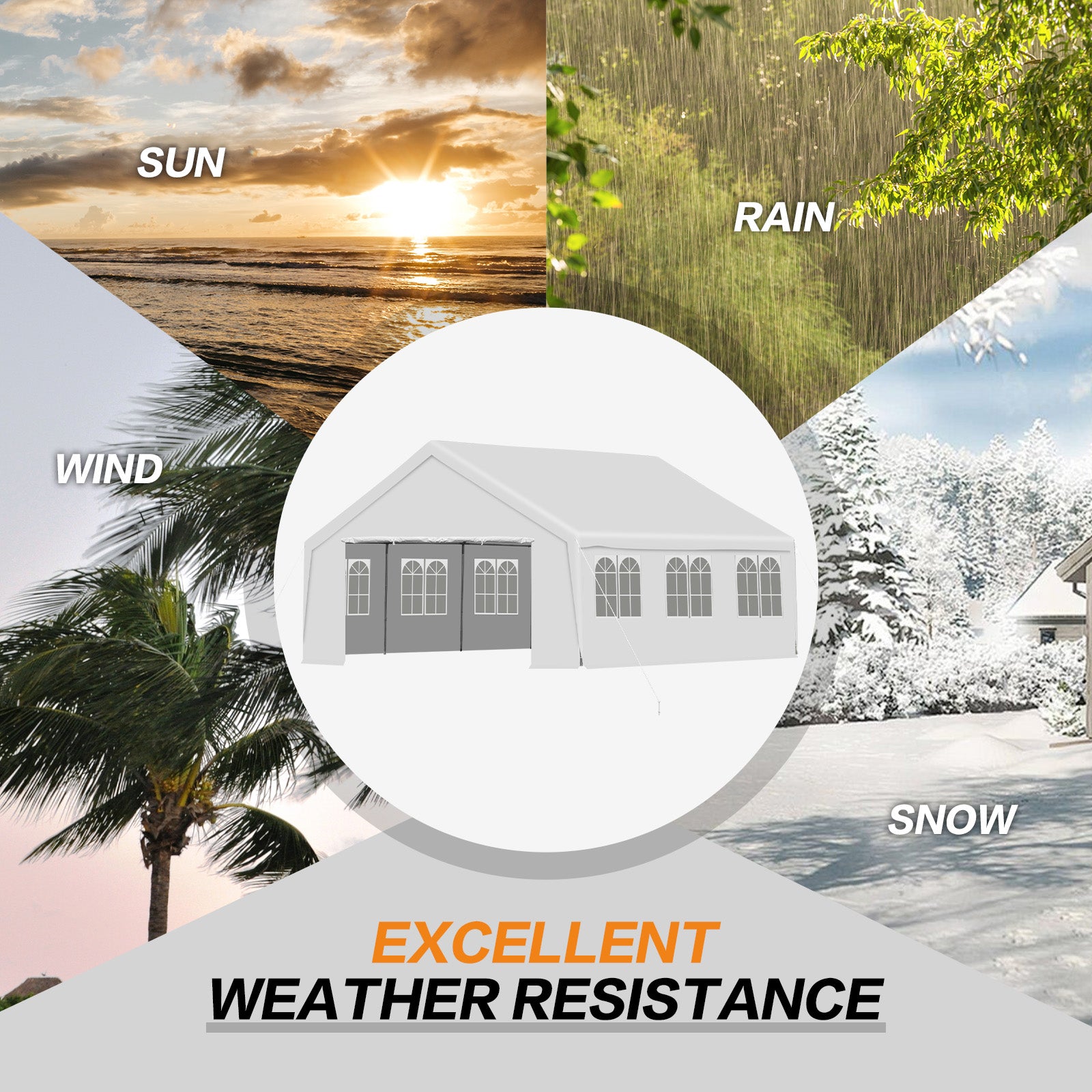 20x20/26x20 ft. Marquee Party Tent with Church Window Sidewalls - White - Aoodor 