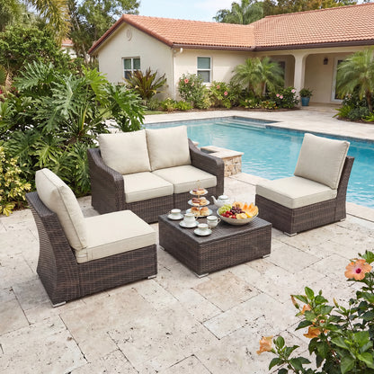 Outdoor Deep Seat Cushion Set, Patio Chair Back & Seat Cushions, Beige Taupe